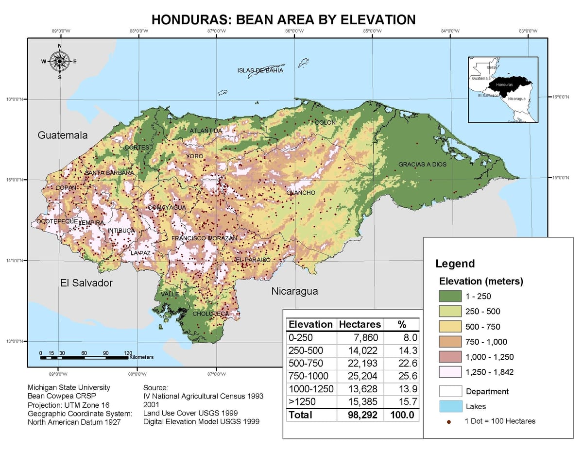 kaart van Honduras hoogte