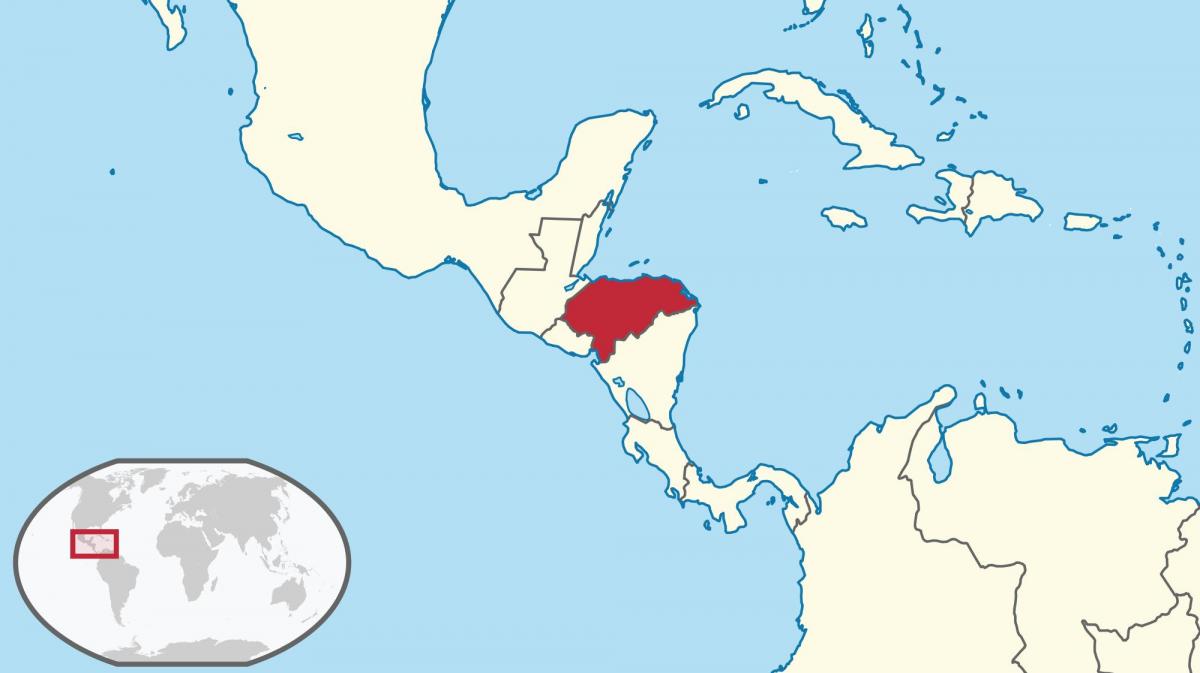 Honduras locatie op de kaart van de wereld
