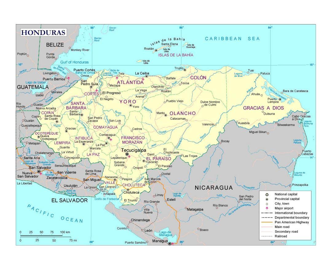 Honduras rivieren kaart