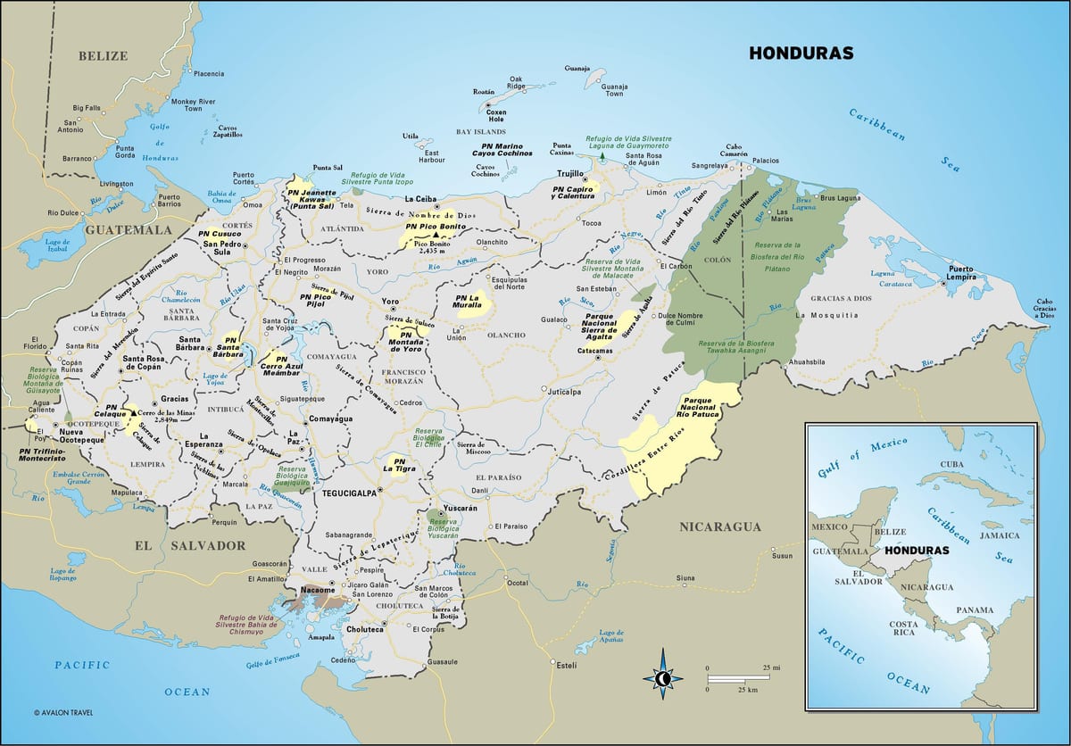 kaart van Honduras weg