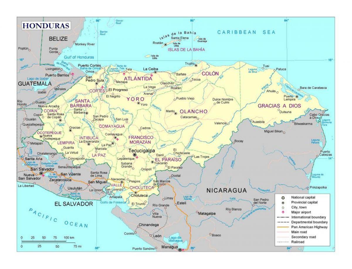 Honduras kaart met steden