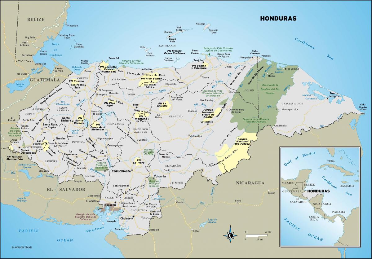kaart van Honduras toeristische