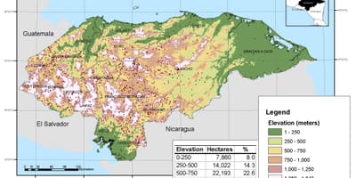Kaart van Honduras hoogte