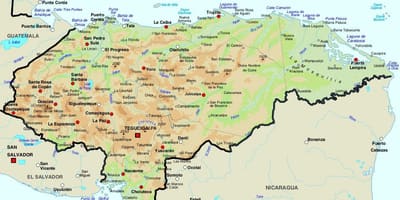 Kaart van Honduras en de omliggende landen